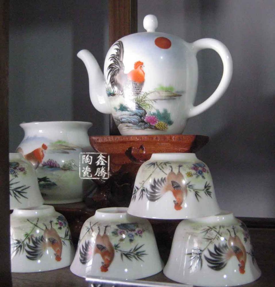 粉彩花鸟茶具 功夫套装茶具 粉彩礼品茶具