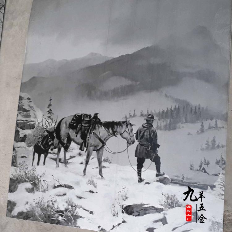 浙江永康定制不锈钢表面蚀刻黑白画金属底板水墨油画不锈钢厂家