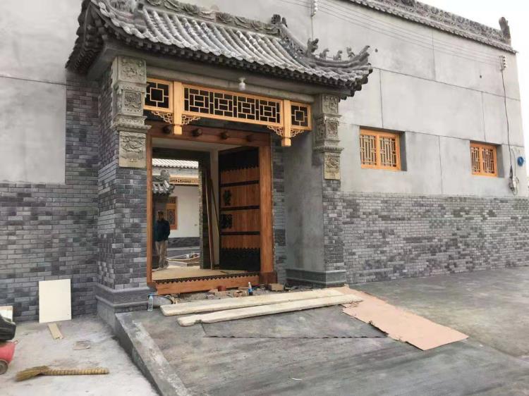 【西安古建門頭團隊】西安古建門頭團隊 實木仿古大門門頭設計 古門頭