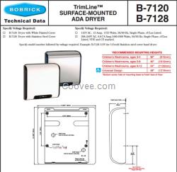 Bobrick B-7120 保必麗230V殘疾人壁掛干手器