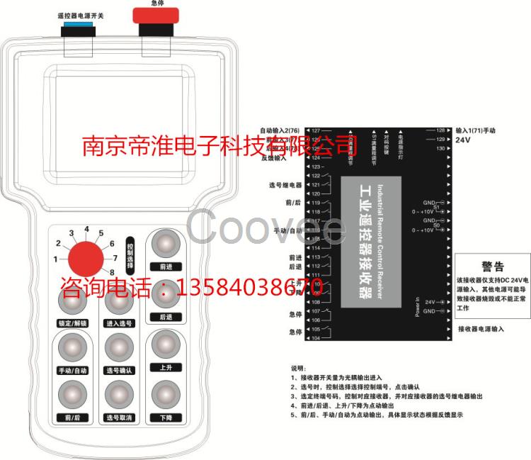 1對(duì)8選號(hào)控制物料車遙控器17路輸出4路輸入反饋液晶屏顯示