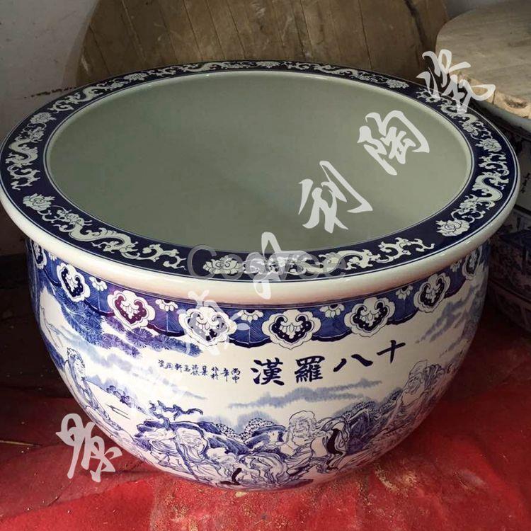 景德鎮(zhèn)陶瓷魚缸手繪青花廠家直銷錦鯉荷花缸酒店賓館擺件風(fēng)水大缸