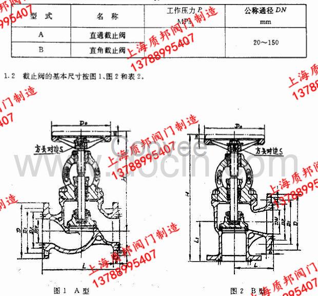 船用阀门CB853-2005P3.0MPa法兰铸钢截止阀规范