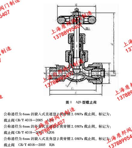 船用阀门CB/T4018-2005J类青铜20K截止阀