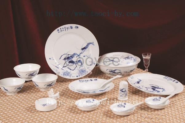 定制青花蝦趣餐具 贈(zèng)送禮品 景德鎮(zhèn)陶瓷 家居軟裝 酒店陳設(shè)