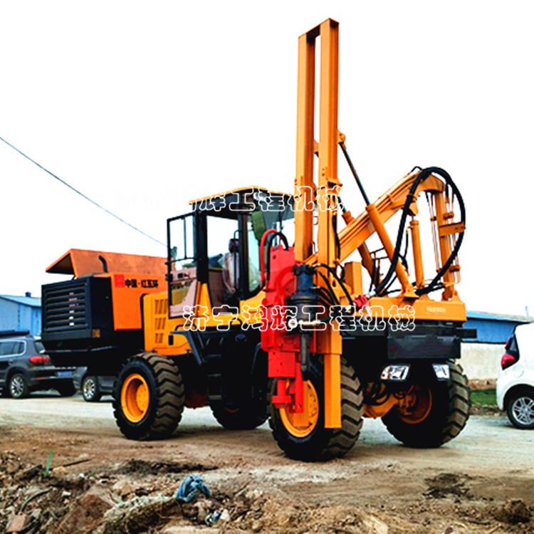 新型鋼護欄打樁機 鋼護欄鉆孔機 鏟車式鋼護欄打樁鉆孔一體機
