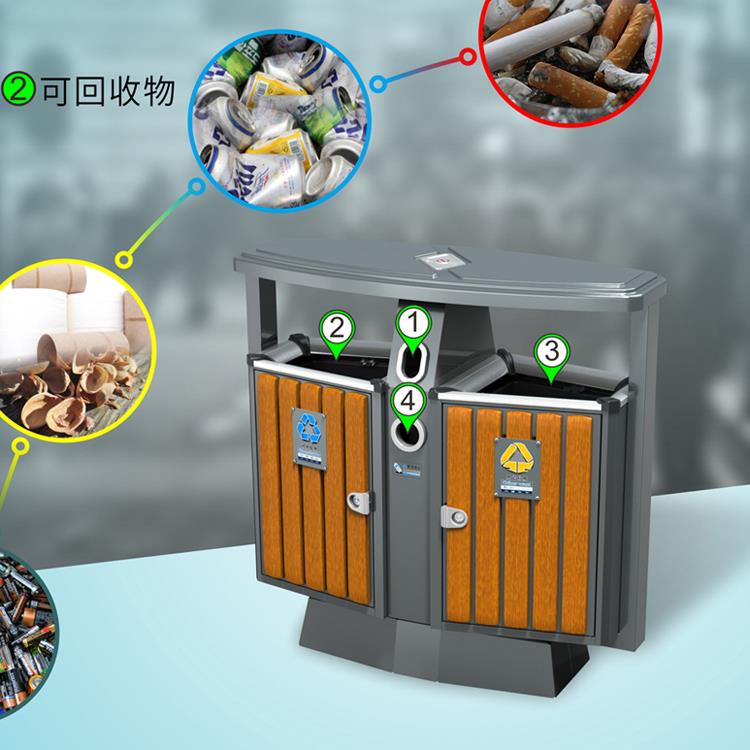 山東德瀾仕鋼木結(jié)構(gòu)戶外分類垃圾桶D-02A表面圖層堅(jiān)固