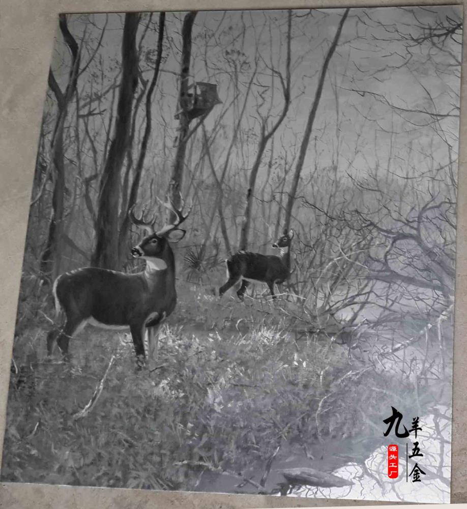 浙江永康定制不銹鋼表面蝕刻黑白畫金屬底板水墨油畫不銹鋼廠家