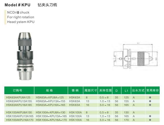 厂家供应霹雳马HSK63A-KPU8A-125钻夹头刀柄