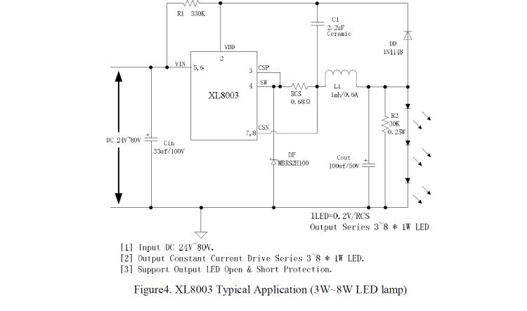 芯龍XL8003 PFM開關(guān)電流降壓LED恒流驅(qū)
